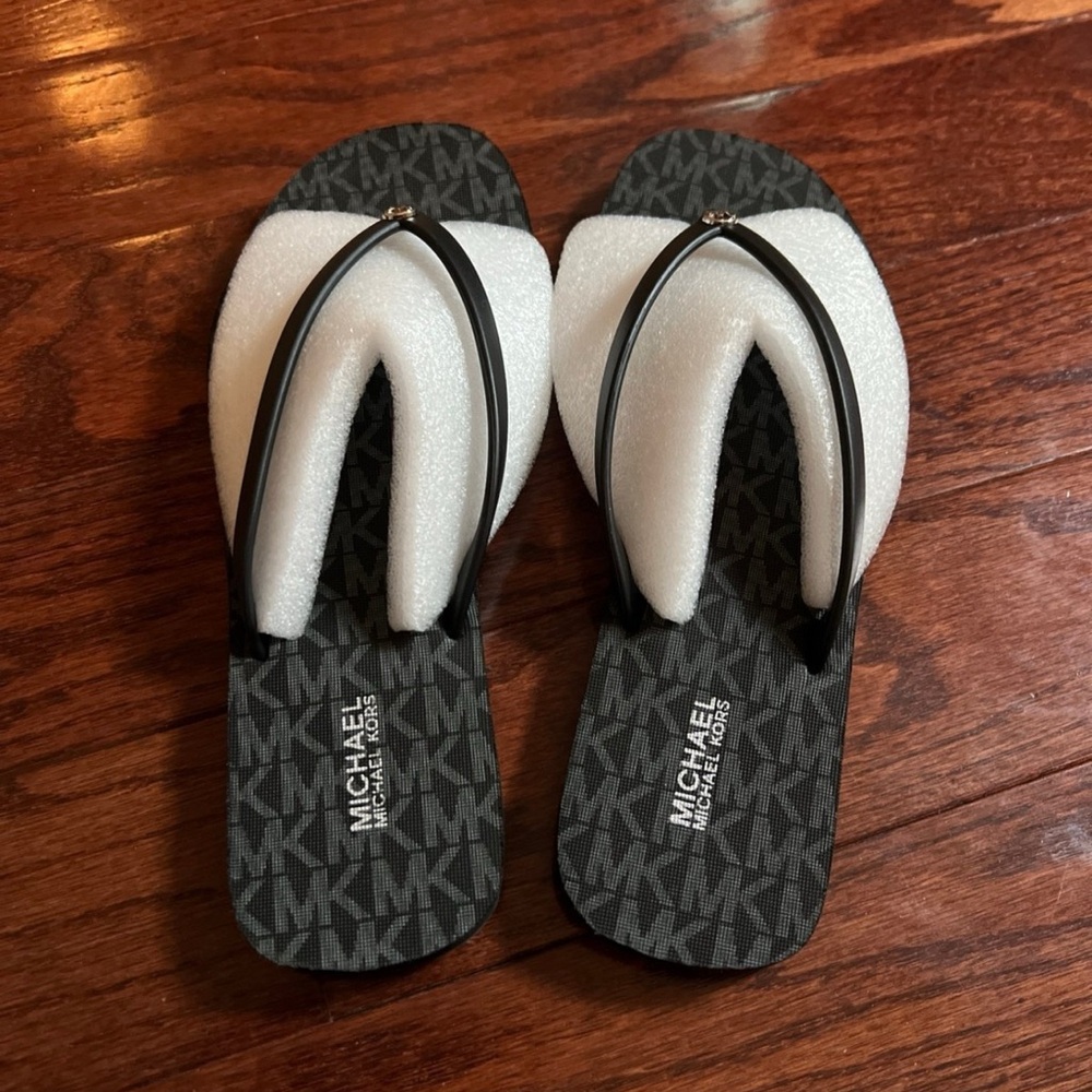 Michael Kors Black and White Flip Flops